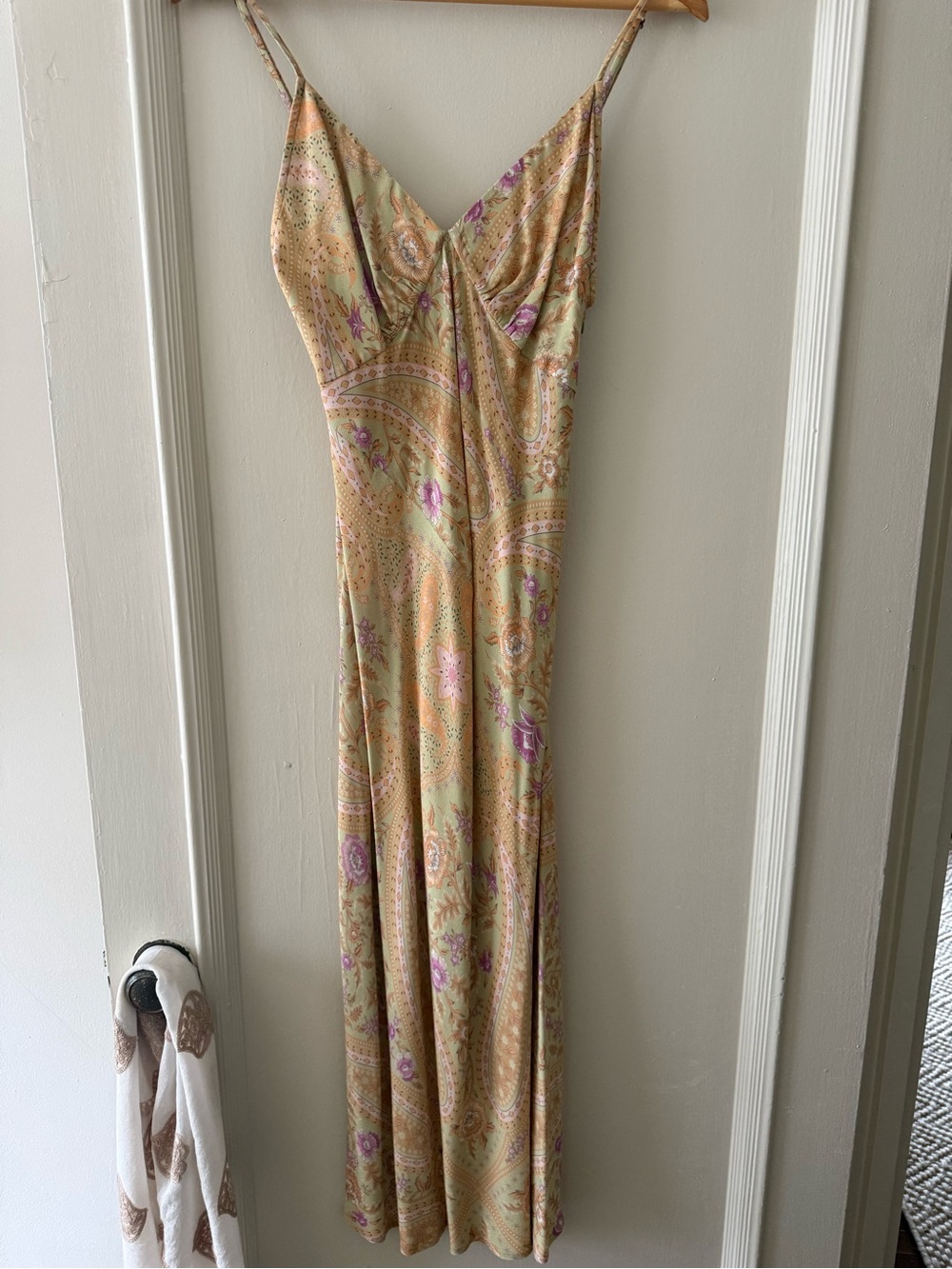 Spell Paisley Slip Maxi Dress in Pale Green, Lavender & Gold